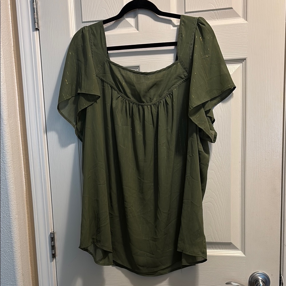 Torrid Green Flutter Sleeve Blouse with Ruffled Neckline